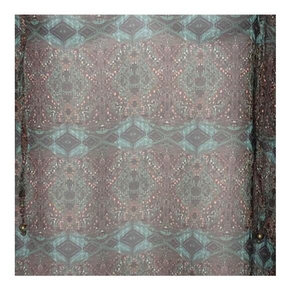 Zara Basic Boho Sheer Blouse Self-Tie Neck Multicolor Long Sleeve Small - Picture 7 of 15